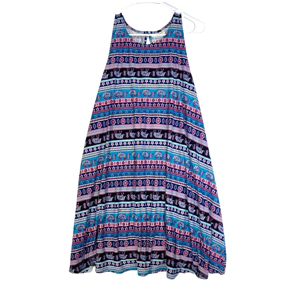 Bobbie Brooks Elephant Ethnic Midi Dress Women L Resortwear Tribal Boho Cover Up